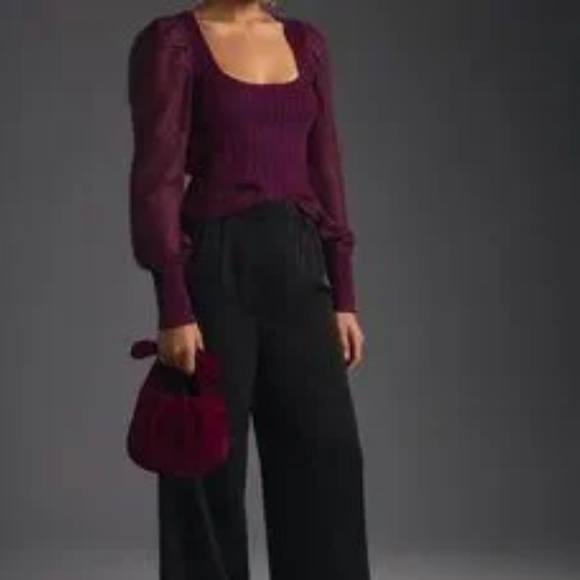 Anthropologie Purple Plum Puff-Sleeve Shimmer Sweater - Picture 6 of 13